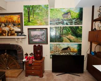 Multiple pieces of vintage original art -- oil paintings on canvas.