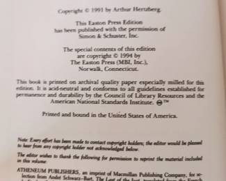 Copyright page of "Judaism" one of the six volume set of The Easton Press's Collector's Edition of The World's Great Religions by Arthur Hertzberg, published 1994