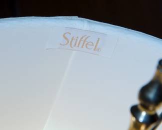Label on the shade of the Gorgeous brass Stiffel floor lamp