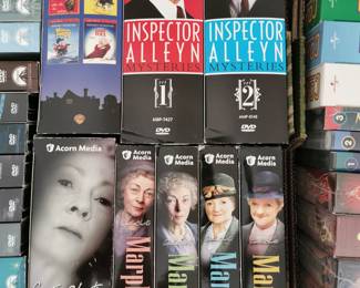 Thousands of DVD's including: Agatha Christie: Marple Season 1 through 5, The Agatha Christie Miss Marple Movie Collection, Inspector Alleyn Mysteries Set 1 and Set 2