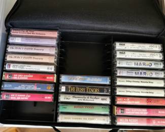 Music cassettes including: Kiri Te Kanawa, The Percy Faith Treasury, The Irish Tenors, Ronan Tynan, Shamrocks and Heather, Helen Reddy, Nancy Allen, Drifting and Dreaming, Mario Lanza, John Gary