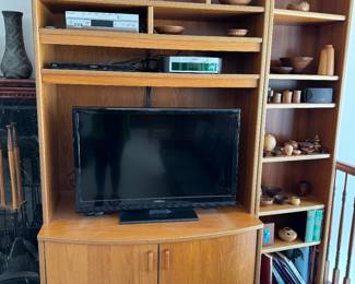 House of Denmark teak wood entertainment center and shelves