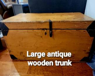 Beautiful large antique wooden trunk