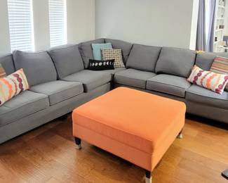  Bassett *SLEEPER* Sectional Couch and contemporary orange Ottoman