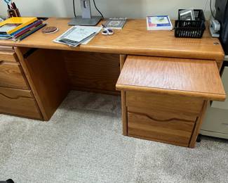 Large solid oak desk with filing cabinet drawers