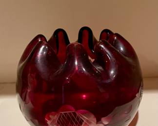 Ruby color cut glass rose bowl