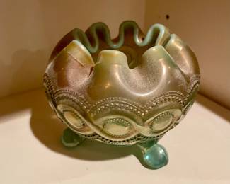 Carnival glass rose bowl