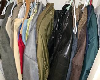 Men's Jackets/Coats Large and Medium Levis.  Pants and Shorts 34X32, 36X32.  Shirts and Sweaters Large and Medium. Shoes 9 1/2 and 10.