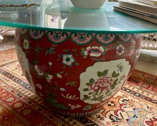 Large Asian pot and glass top