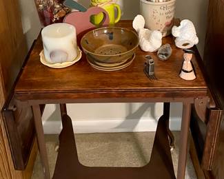 VINTAGE MILITARY TYPEWRITER DESK W/STAINED WOOD OVERLAY, MISCELLANEOUS ITEMS