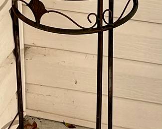 WROUGHT IRON PLANT STAND, BIRDHOUSE