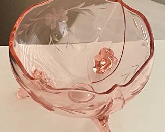 Pink Depression Footed Bowl