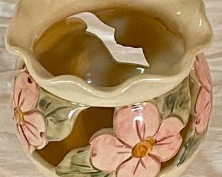 VINTAGE COVERED BRIDGE POTTERY VOTIVE JAR