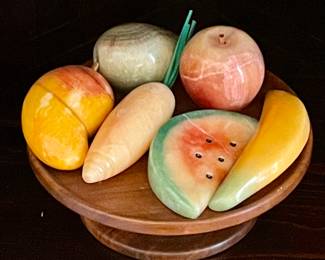 Vintage Marble Vegetables on Wooden Stand