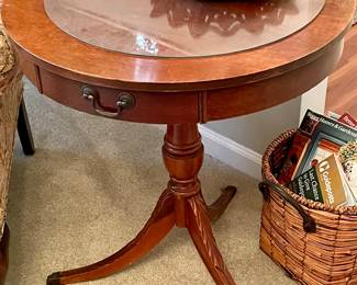 ANTIQUE MERSMAN PARLOR TABLE, CYPRESS TRAY/BASKET