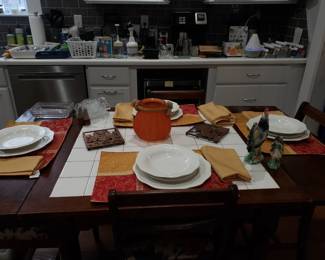 DROP LEAF VINTAGE TABLE INSET WITH WHITE TILES AND 4 CHAIRS