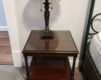 BEDSIDE TABLE AND PAIR OF LAMPS