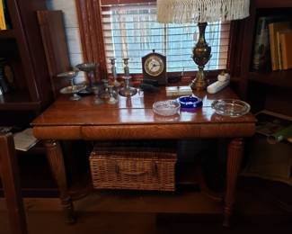 ANTIQUE DESK WITH CLOCK & LAMP