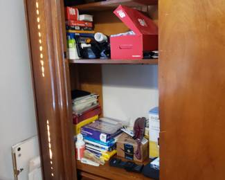 INTERIOR OF ARMOIRE & OFFICE SUPPLIES
