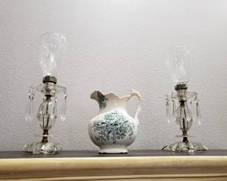 CRYSTAL LAMPS AND POTTERY PITCHER
