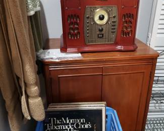 RECORD PLAYER, MUSIC CABINET & ALBUMS