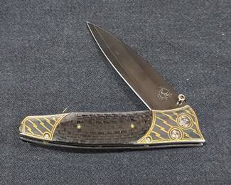 William Henry 24k gold koftgari inlay with carbon fiber folding knife