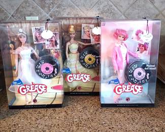 Barbie Pink Label Grease 30th Anniversary dolls (Sandy (L) and Frenchie (Center and R)