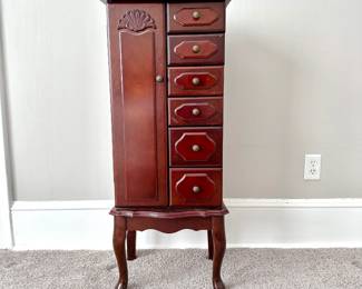 SOLID WOOD JEWELRY ARMOIRE CHEST - JEWELRY CABINET - QUEEN ANNE