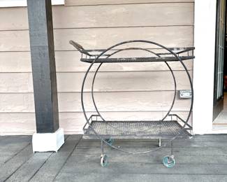 MID CENTURY MODERN METAL ROUND BAR TEA CART OUTDOOR CART