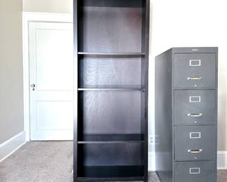 BLACK BOOKCASE BOOKSHELF - OFFICE STORAGE - ADJUSTABLE