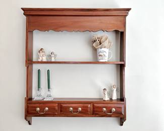 SOLID WOOD CHIPPENDALE WALL DISPLAY CABINET SHELVING UNIT - FEATURES 3 DRAWERS