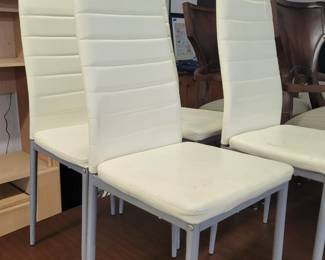 Set of 4 White Leather Chairs 