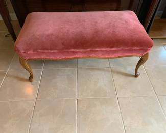 #110	Queen Anne Leg Foot Stool with Pink Fabric 40x20x16	 $75.00 

