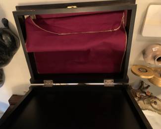 #161	Vintage Wood  Hand-painted Silverware Box - 15.5x11.5x3	 $25.00 
