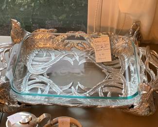 #146	Arthur Court Silverplate Roosters w/pyrex Casserole Dish	 $40.00 
