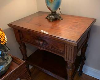 #11	One Drawer End Table 28x20x31 (as is finish)	 $200.00 
#12	Painted Lamp with Shade 21" Tall	 $75.00 
