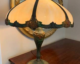 #18	Antique Brass and Glass Shaded Lamp 24" Tall	 $180.00 
