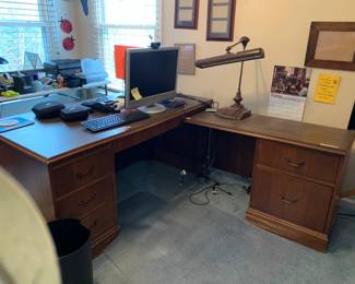 #56	Vintage L Shaped Desk 59x29x29, 32x17x26	 $75.00 
