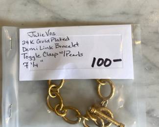 #189	Julie Vas 24 K Gold Plated Demi link Bracelet Toggle Clasp w/Pearls 7.25 size	 $100.00 			
