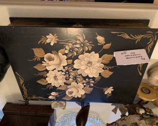 #161	Vintage Wood  Hand-painted Silverware Box - 15.5x11.5x3	 $25.00 

