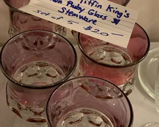 #148	Cranberry Tiffin Kings Crown Ruby Glass Stemware - set of 5	 $20.00 
