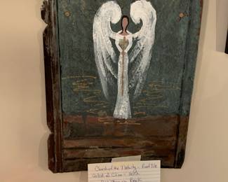 #153	Church of the Nativity Hand-Painted Roof Tile signed by artist 14x9.25	 $75.00 
