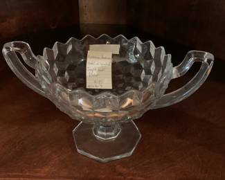 #131	American Fostoria Footed 2 handled Compote bowl & Pitcher - 12.5x8x7	 $45.00 
