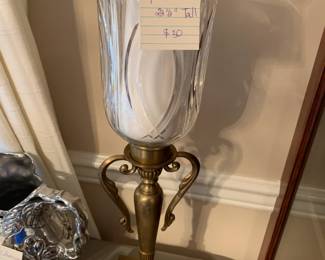 #139	Heavy Brass Decorative Base w/Glass Vase - 22.5" Tall	 $30.00 
