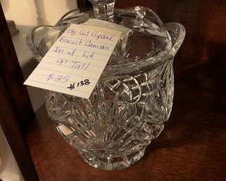 #138	Vtg. Cut Crystal Biscuit Cannister/Jar w/lid - 9" Tall	 $25.00 
