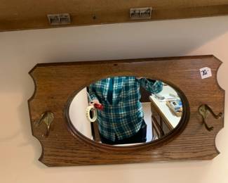 #112	Oak Plaque Mirror with 2 Hooks 19x10	 $20.00 

