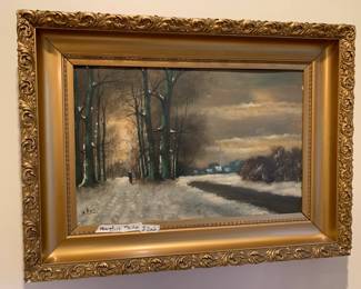 #170	Oil Painting Original of Winter Scene in Gold Colored Frame - 31x22	 $325.00 

