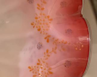 #149	Early Victorian Hand painted Art Glass Brides Basket in Silver holder - 12"w x 13" T Approx.	 $225.00 
