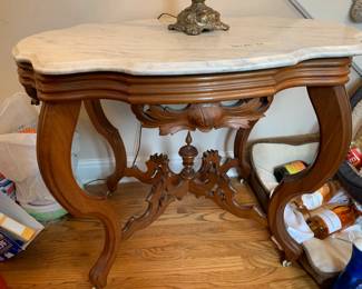 #26	Marble Top Eastlake Entry Table on Wheels 36x26x30	 $175.00 
