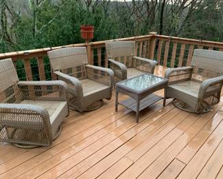 #184	Martha Stewart Living Swivel Chairs w/rectangle Glass Top Coffee - all sold as a set	 $300.00 
